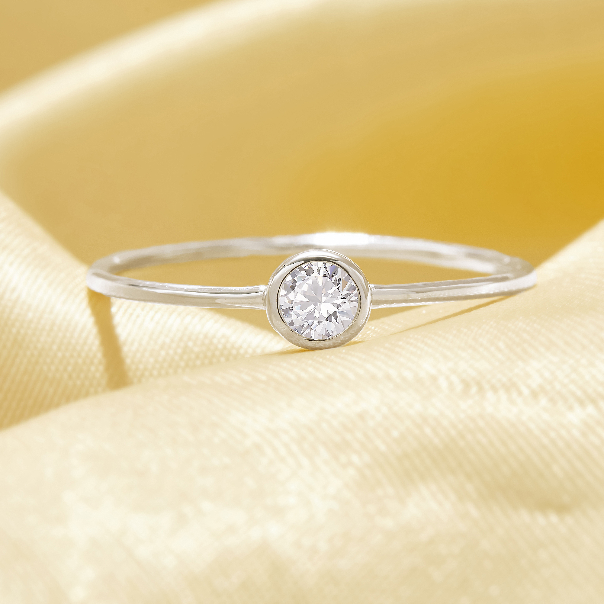 Minimalist Solitaire Round Simulated Diamond Ring With 3MM Round White Cubic Zirconia,Solid 925 Sterling Silver Ring,Simple Round Ring 6210347 - Click Image to Close