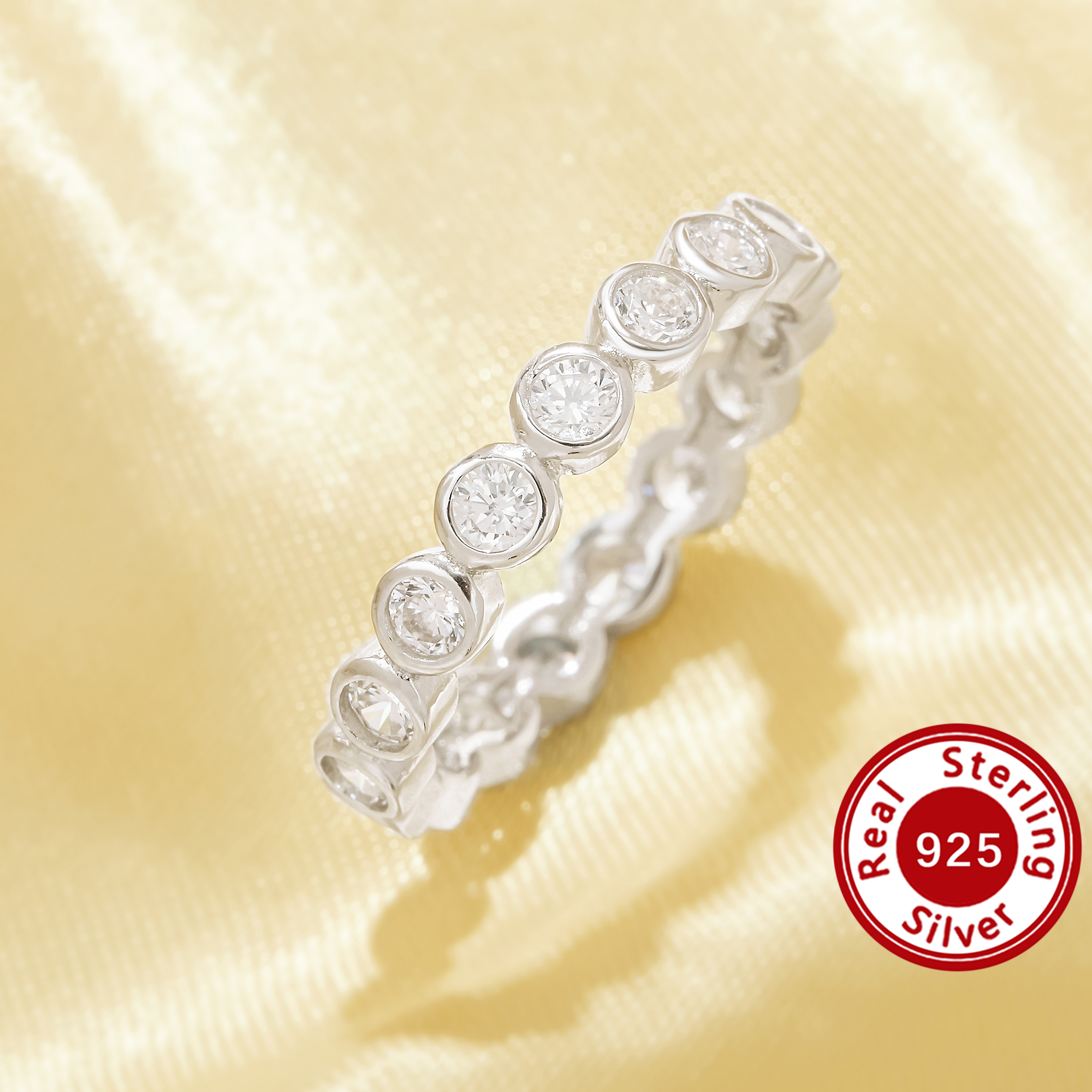 Full Band Eternity Round Ring With Round White Cubic Zirconia,Solid 925 Sterling Silver Ring,Stackable CZ Stone Ring 6210349