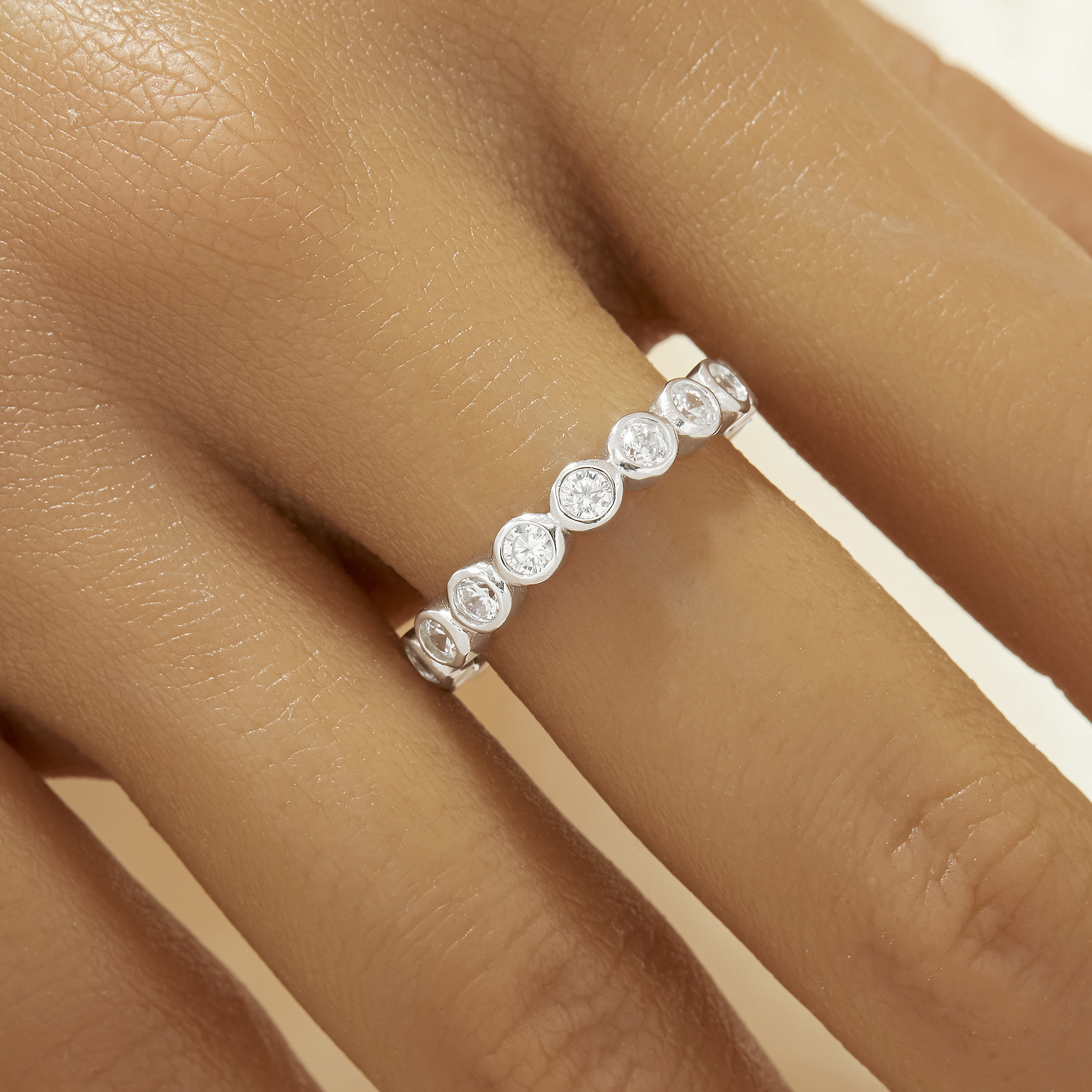 Full Band Eternity Round Ring With Round White Cubic Zirconia,Solid 925 Sterling Silver Ring,Stackable CZ Stone Ring 6210349