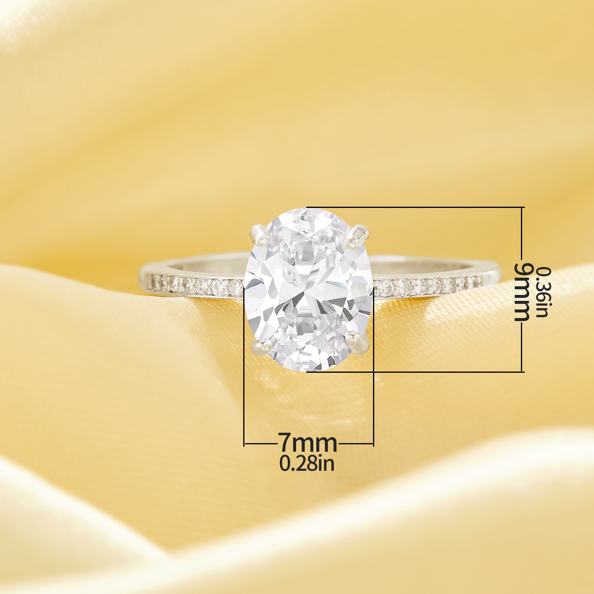 Minimalist Oval Simulated Diamond Ring With 7x9MM Oval White Cubic Zirconia,Solid 925 Sterling Silver Ring,Pave CZ Stone Oval Ring 6220332 - Click Image to Close