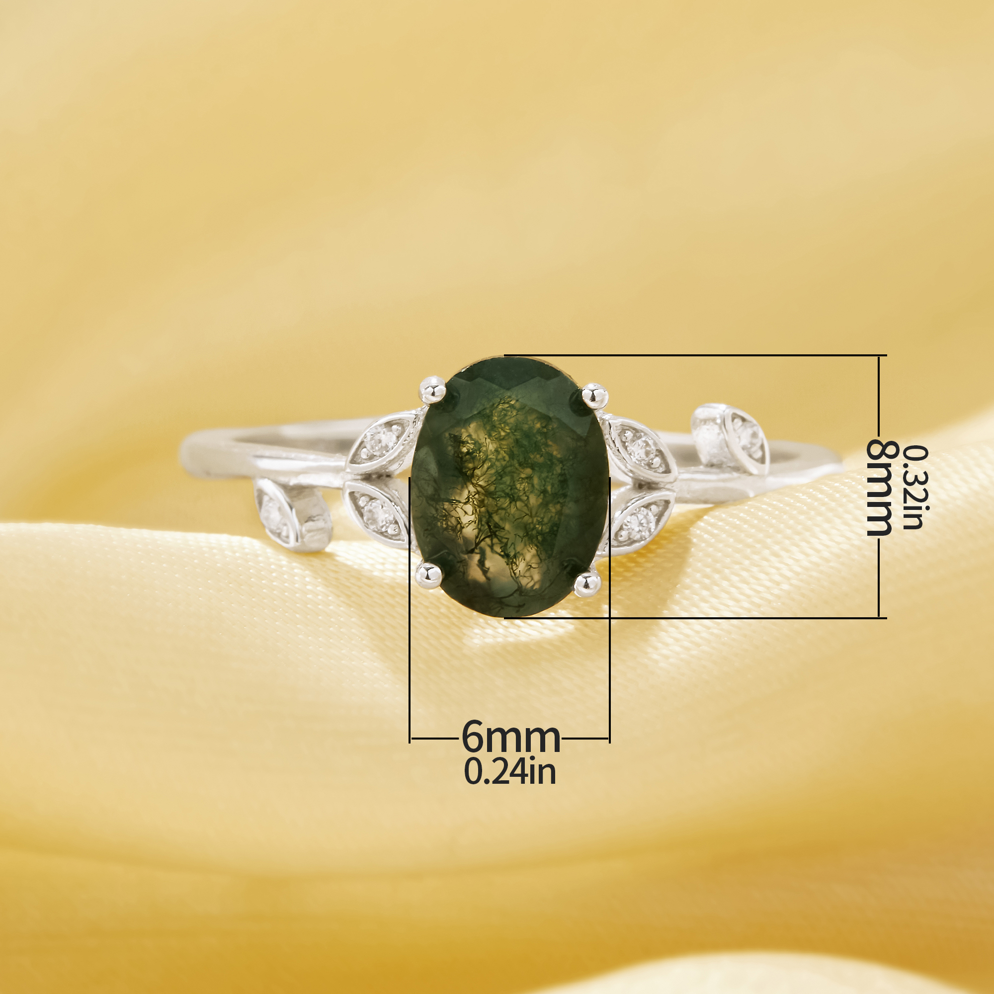 Moss Agate Tree Branch Oval Ring With 6x8MM Oval Green Moss Agate,Solid 925 Sterling Silver Ring,June Birthstone Nature Gemstone Ring 6220334 - Click Image to Close