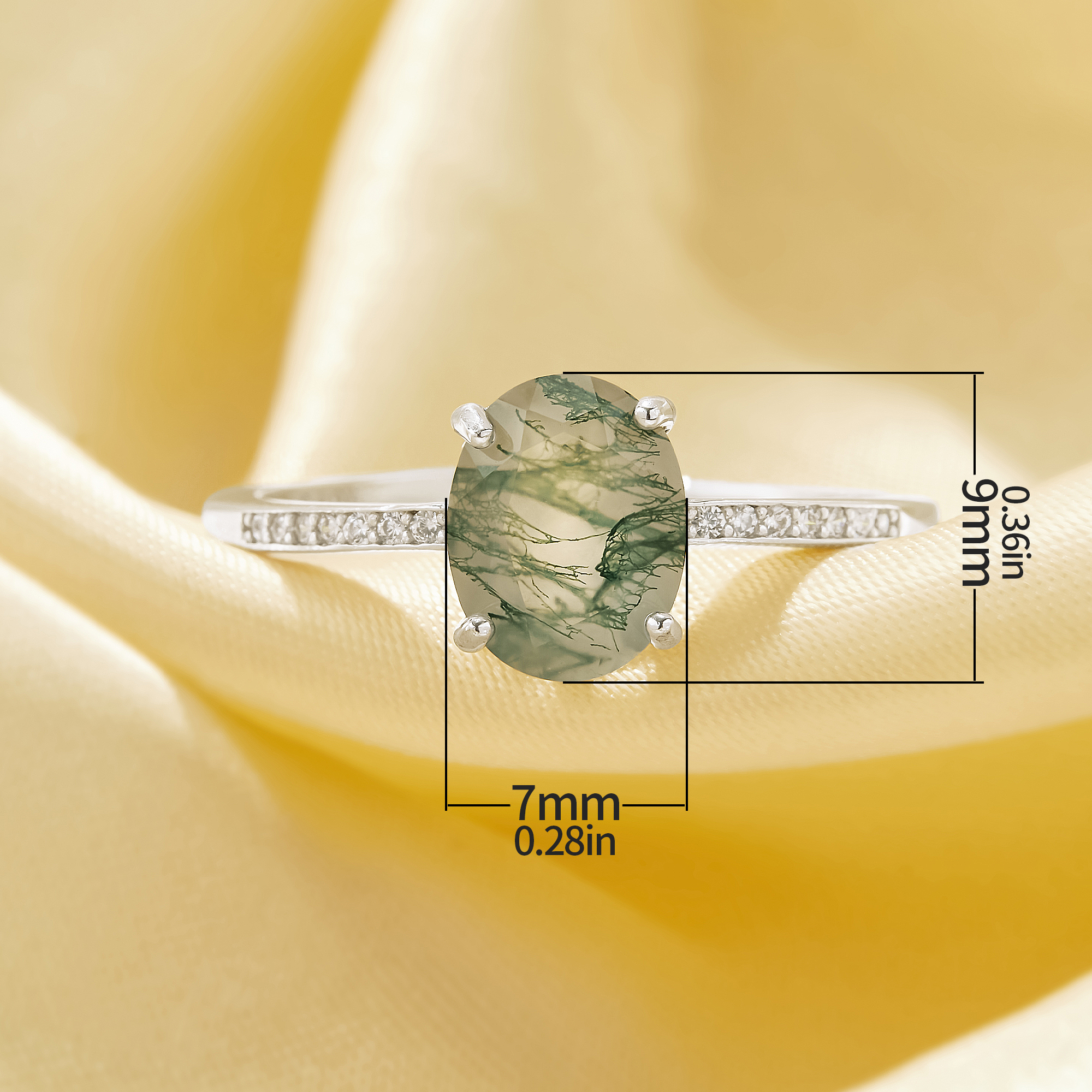 Minimalist Moss Agate Oval Ring With 7x9MM Oval Green Moss Agate,Solid 925 Sterling Silver Ring,June Birthstone Nature Gemstone Ring 6220335 - Click Image to Close