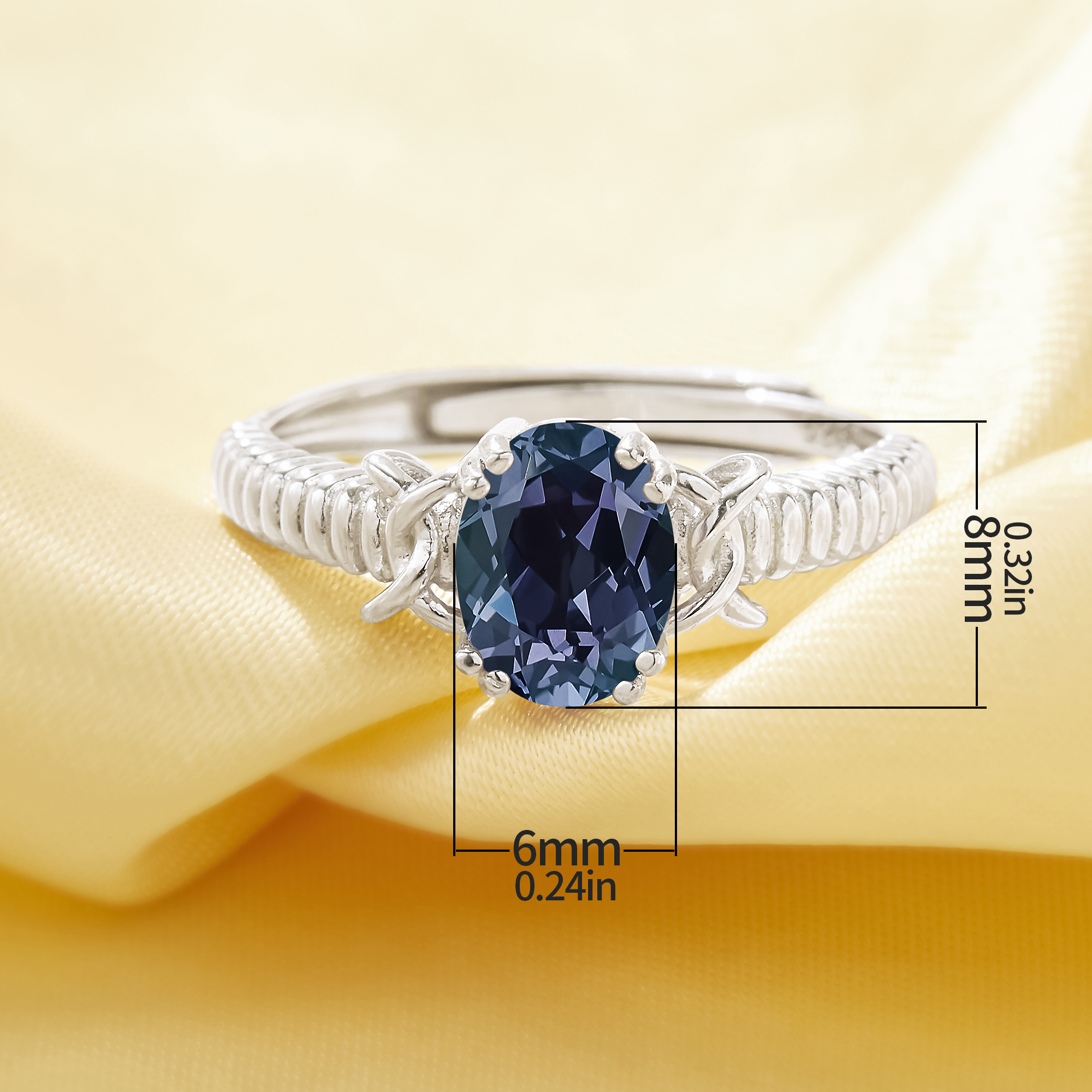 Oval Color Change Simulated Alexandrite Ring,Solid 925 Sterling Silver Ring,Simple Art Deco June Birthstone Adjustable Ring 6220337 - Click Image to Close