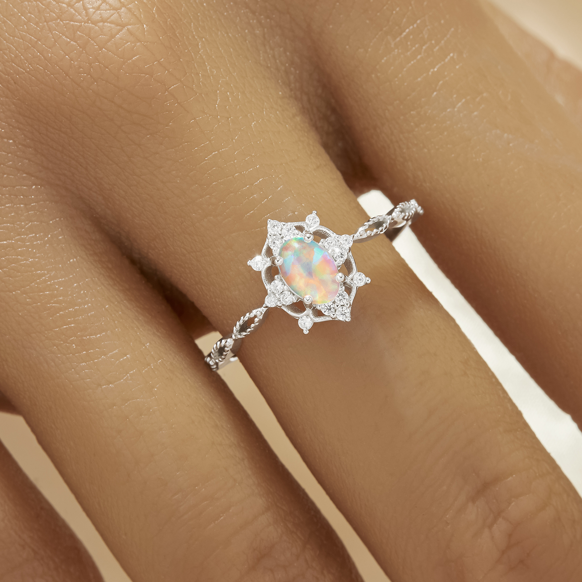 4x6MM Oval Color Change Simulated Opal Ring,Solid 925 Sterling Silver Ring,Vintage Style Oval Ring 6220340 - Click Image to Close
