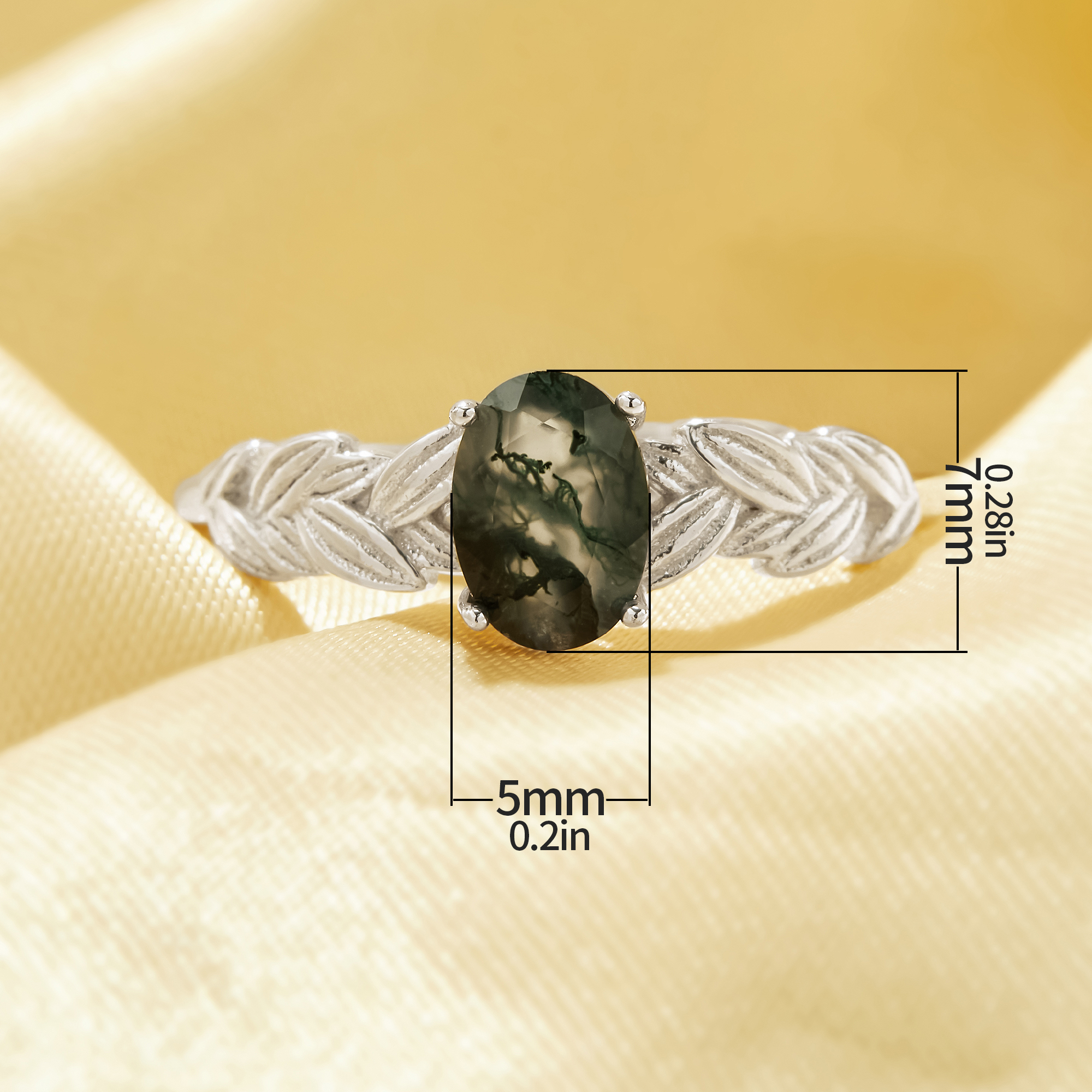 5x7MM Oval Green Moss Agate Tree Branch Leaf Ring,Solid 925 Sterling Silver Ring,June Birthstone Nature Gemstone Adjustable Ring 6220341 - Click Image to Close