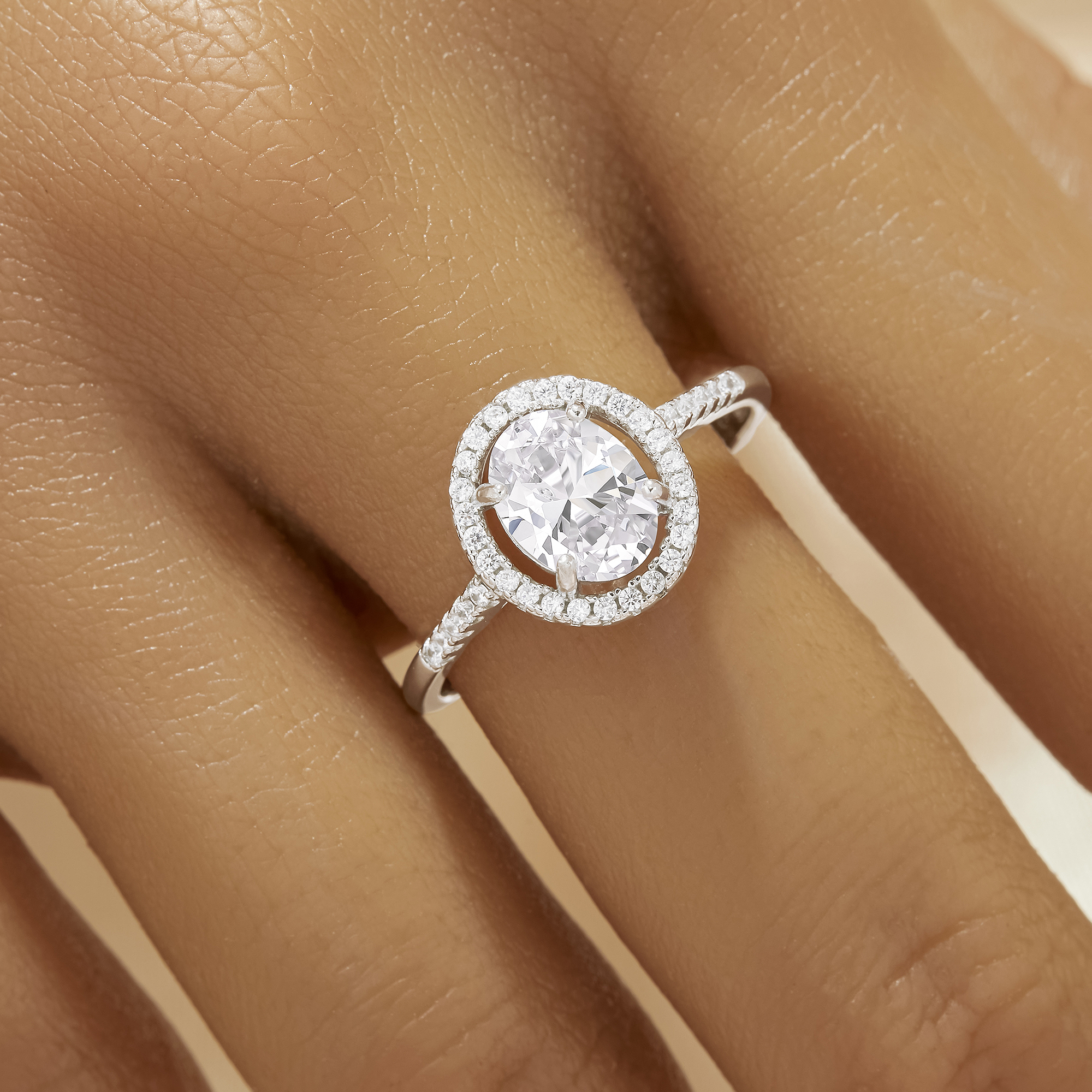 Halo Oval Simulated Diamond Ring With 6x8MM White Cubic Zirconia,Solid 925 Sterling Silver Ring,Pave CZ Stone Ring 6220344 - Click Image to Close