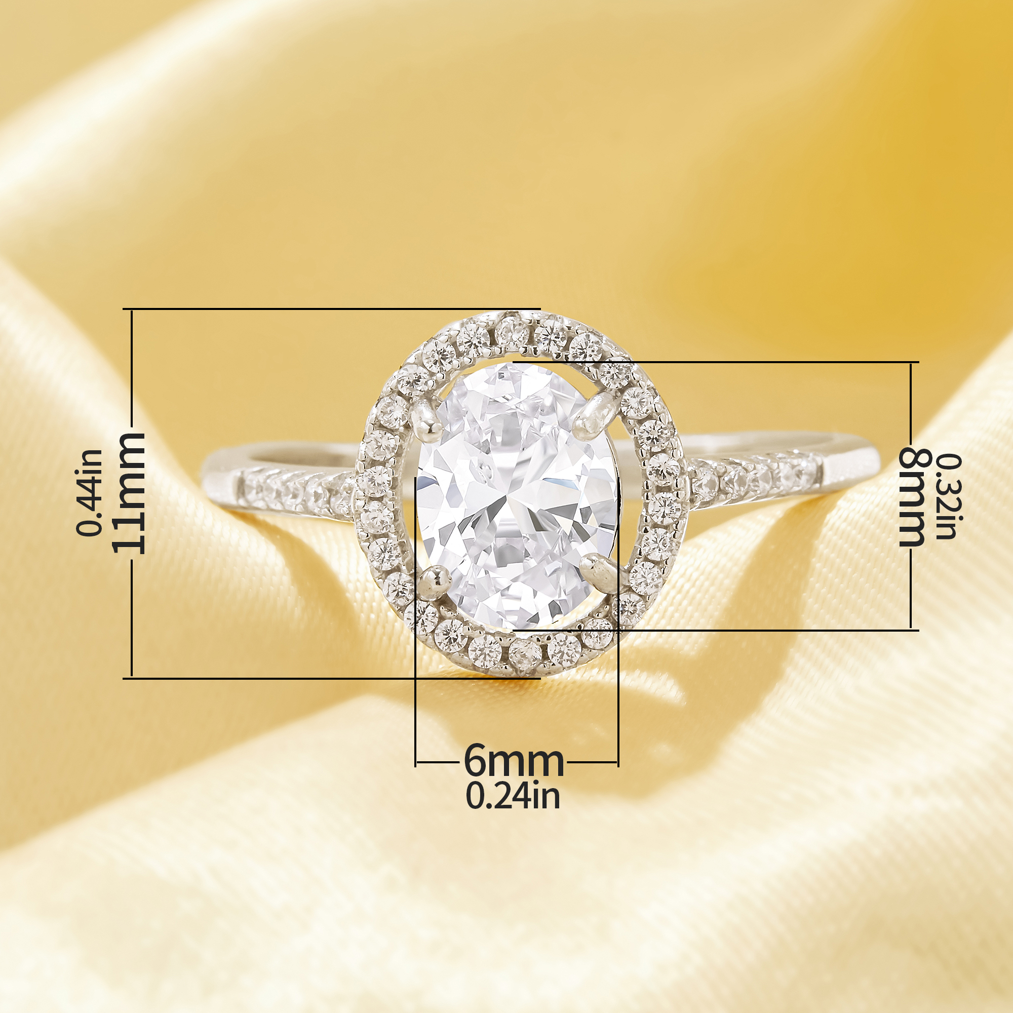 Halo Oval Simulated Diamond Ring With 6x8MM White Cubic Zirconia,Solid 925 Sterling Silver Ring,Pave CZ Stone Ring 6220344 - Click Image to Close