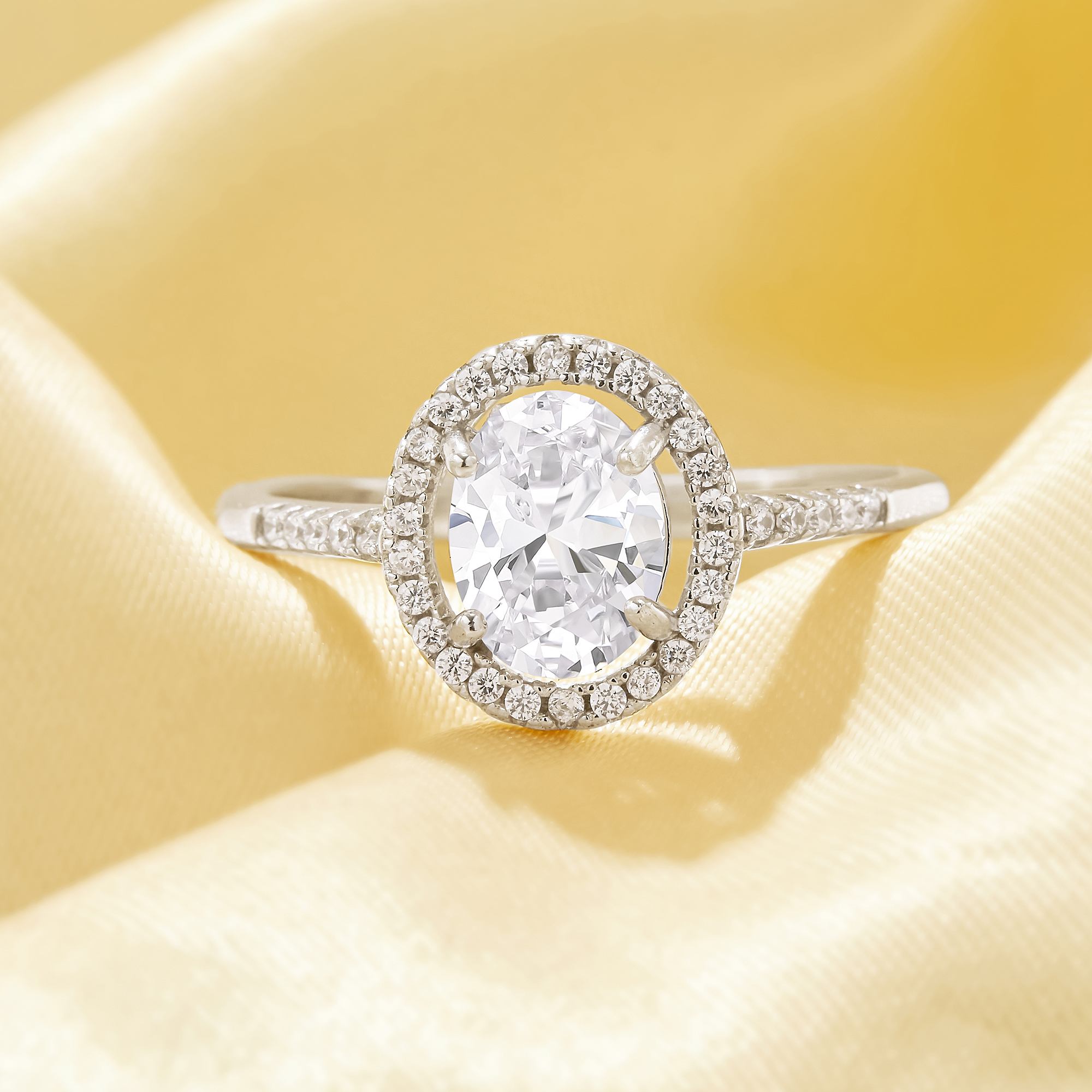 Halo Oval Simulated Diamond Ring With 6x8MM White Cubic Zirconia,Solid 925 Sterling Silver Ring,Pave CZ Stone Ring 6220344 - Click Image to Close