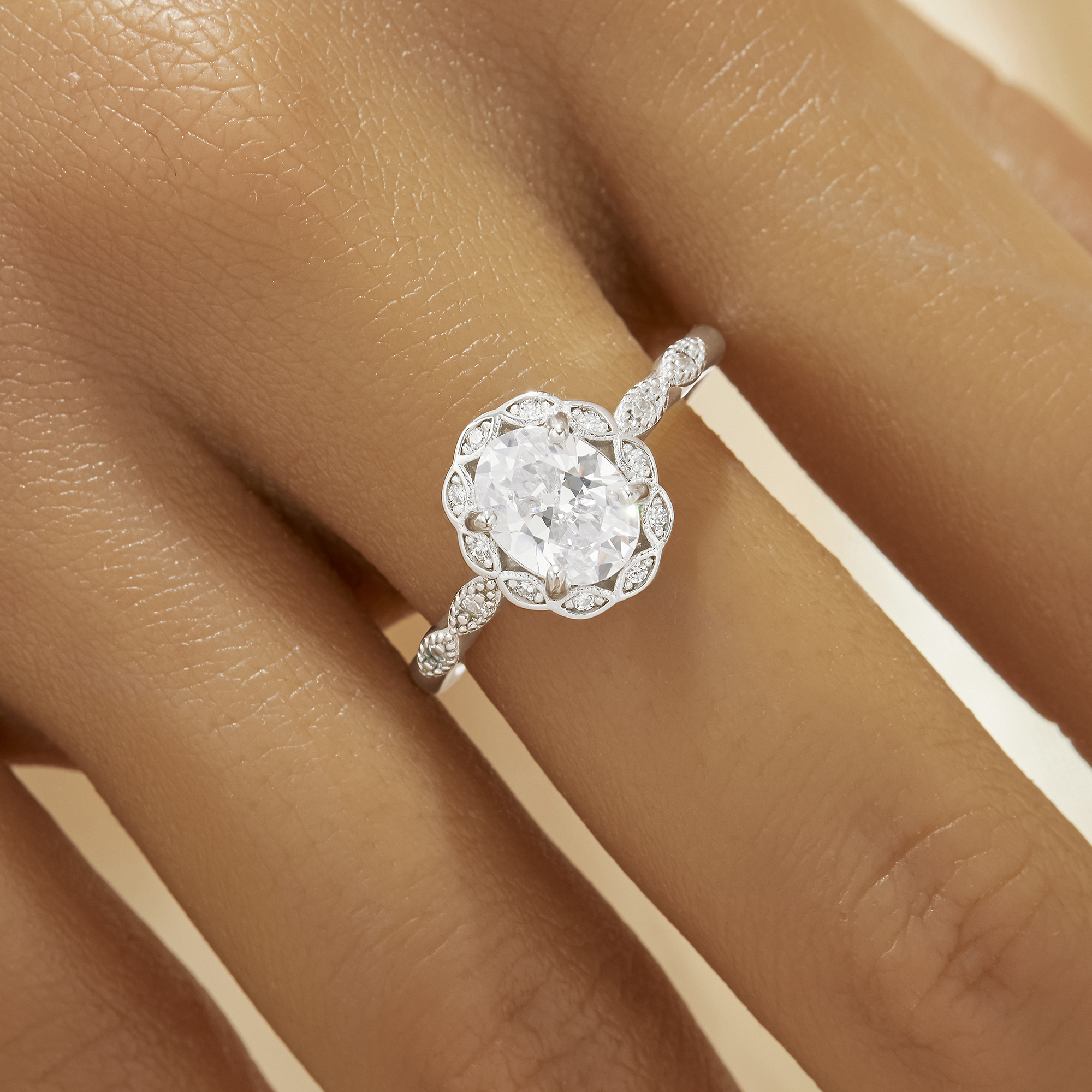 Luxury Oval Simulated Diamond Ring With 6x8MM Oval White Cubic Zirconia,Flower Solid 925 Sterling Silver Ring,Art Deco Oval Ring 6220346 - Click Image to Close