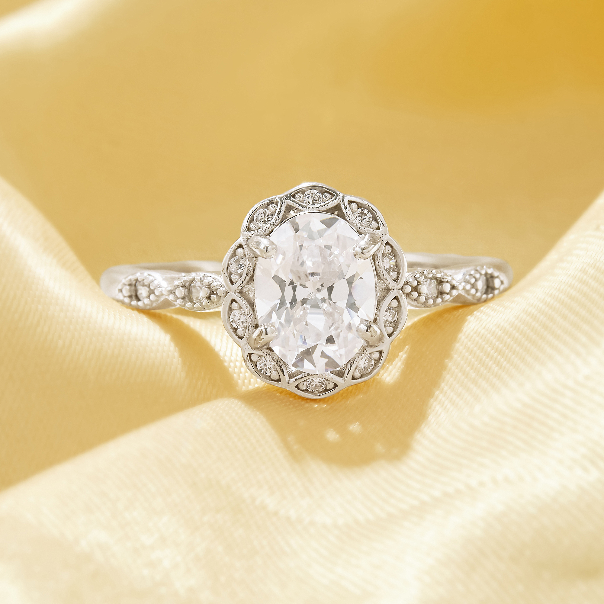 Luxury Oval Simulated Diamond Ring With 6x8MM Oval White Cubic Zirconia,Flower Solid 925 Sterling Silver Ring,Art Deco Oval Ring 6220346 - Click Image to Close