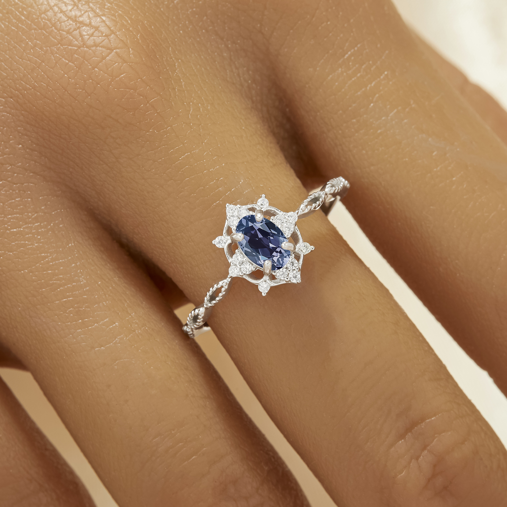 4x6MM Oval Color Change Simulated Alexandrite Dainty Ring,June Birthstone Solid 925 Sterling Silver Ring,Pave CZ Stone Ring 6220348 - Click Image to Close