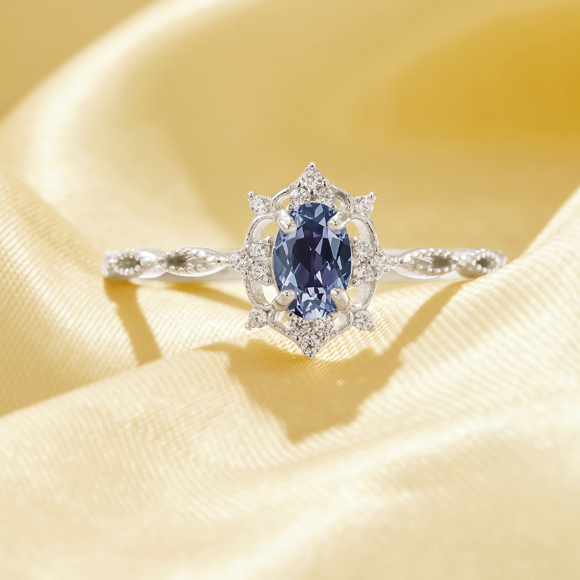 4x6MM Oval Color Change Simulated Alexandrite Dainty Ring,June Birthstone Solid 925 Sterling Silver Ring,Pave CZ Stone Ring 6220348 - Click Image to Close