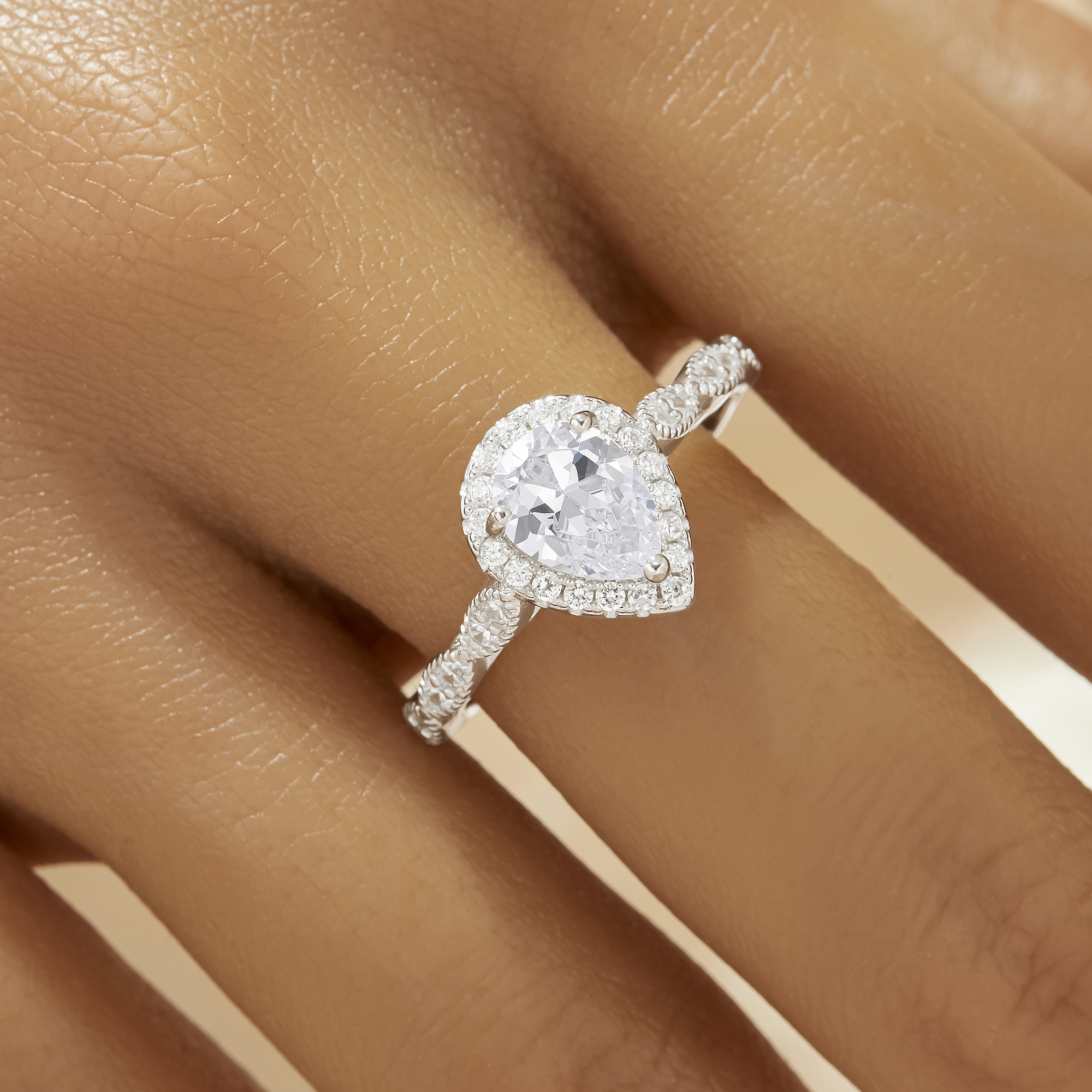 Halo Pear Simulated Diamond Ring With 6x8MM Pear White Cubic Zirconia,Solid 925 Sterling Silver Ring,Art Deco Pave CZ Stone Pear Ring 6230057 - Click Image to Close