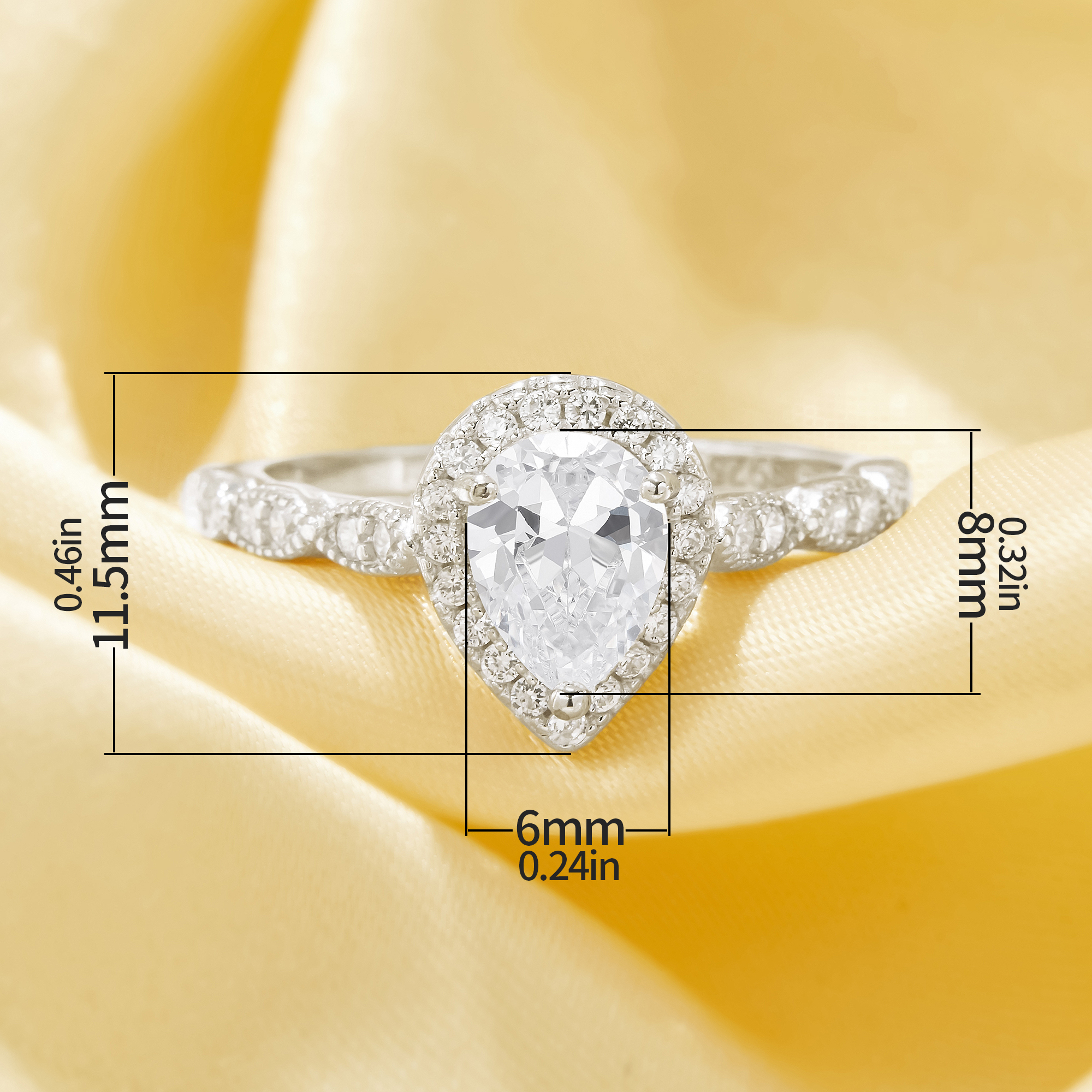Halo Pear Simulated Diamond Ring With 6x8MM Pear White Cubic Zirconia,Solid 925 Sterling Silver Ring,Art Deco Pave CZ Stone Pear Ring 6230057 - Click Image to Close