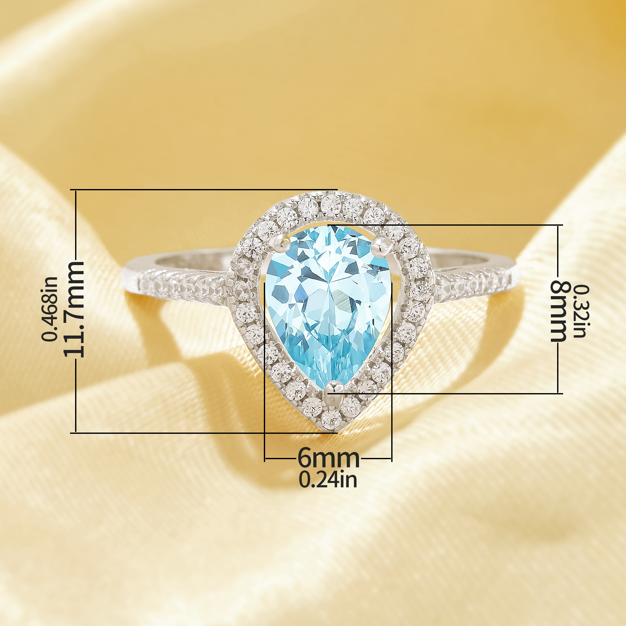 Halo Pear Ring With 6x8MM Pear Sky Blue CZ Stone,Solid 925 Sterling Silver Ring,Pave CZ Stone Pear Ring 6230059 - Click Image to Close