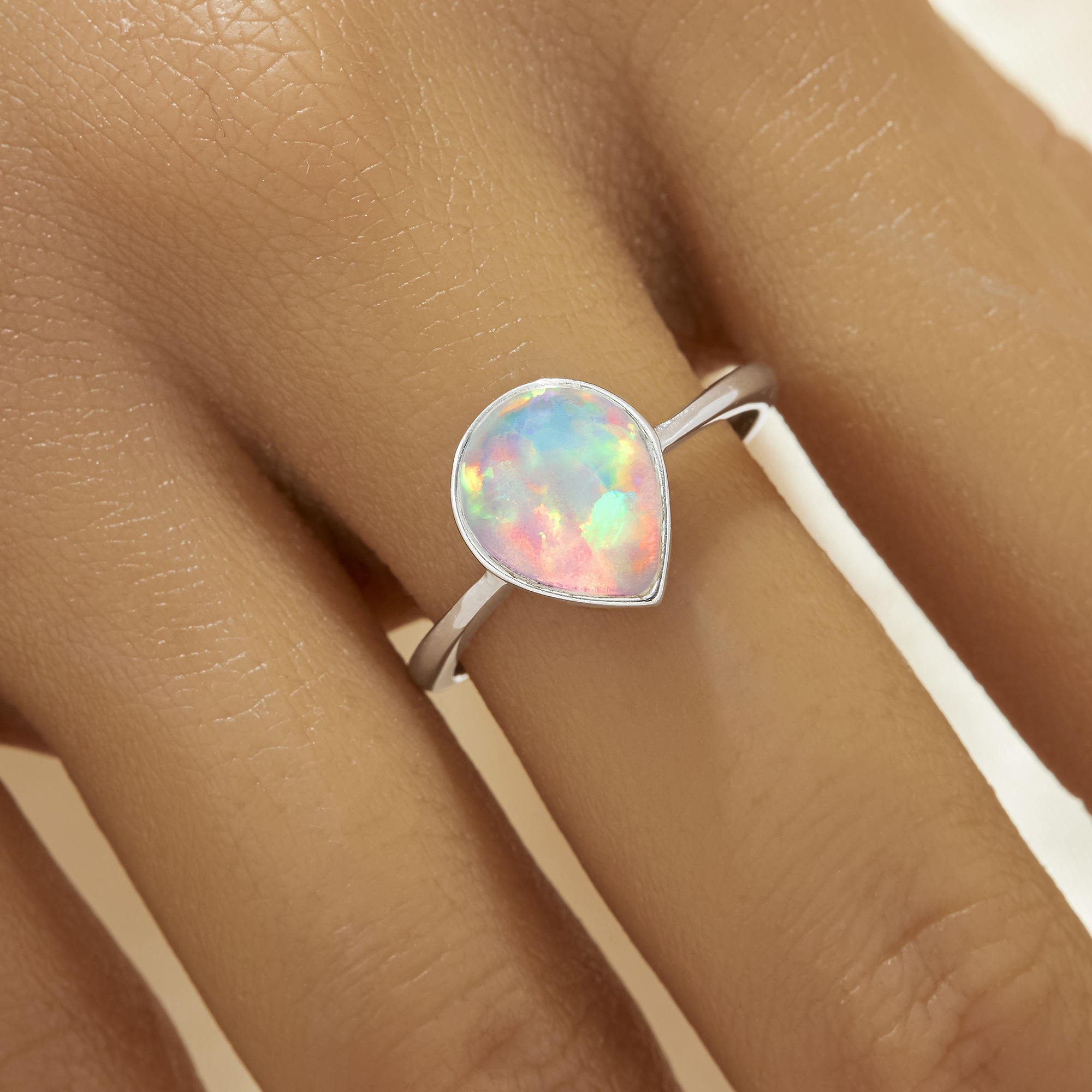 8x10MM Pear Color Change Simulated Opal Minimalist Solitaire Pear Ring,Solid 925 Sterling Silver Pear Ring,Simple Pear Adjustable Ring 6230061 - Click Image to Close