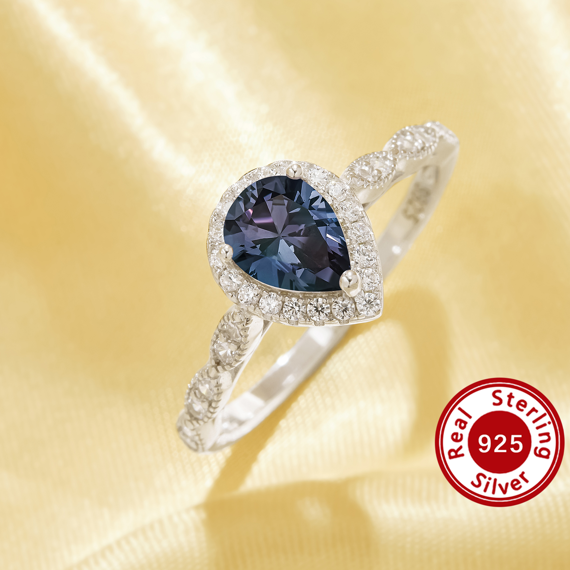 6x8MM Oval Color Change Simulated Alexandrite Halo Pear Ring,Solid 925 Sterling Silver Ring,June Birthstone Ring 6230062