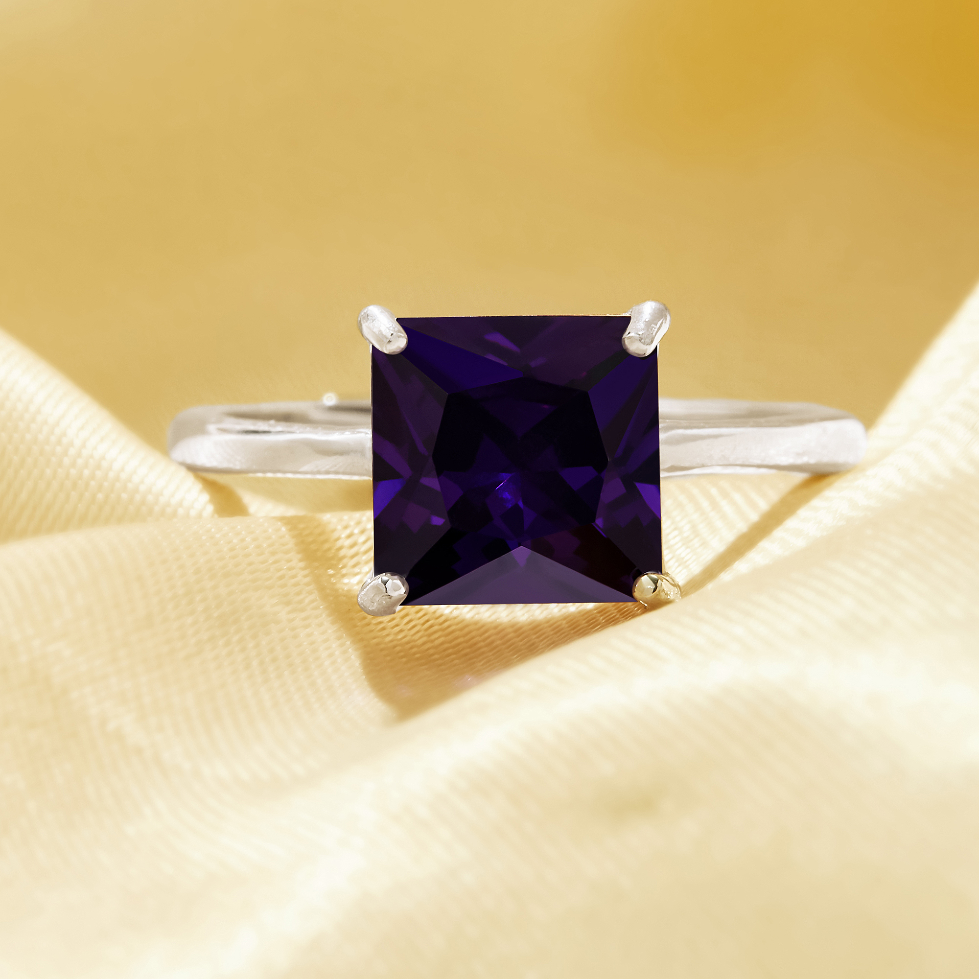 Minimalist Solitaire Square Ring With 8MM Princess Cut Square Purple Cubic Zirconia,Simple Solid 925 Sterling Silver Adjustable Ring 6240035 - Click Image to Close