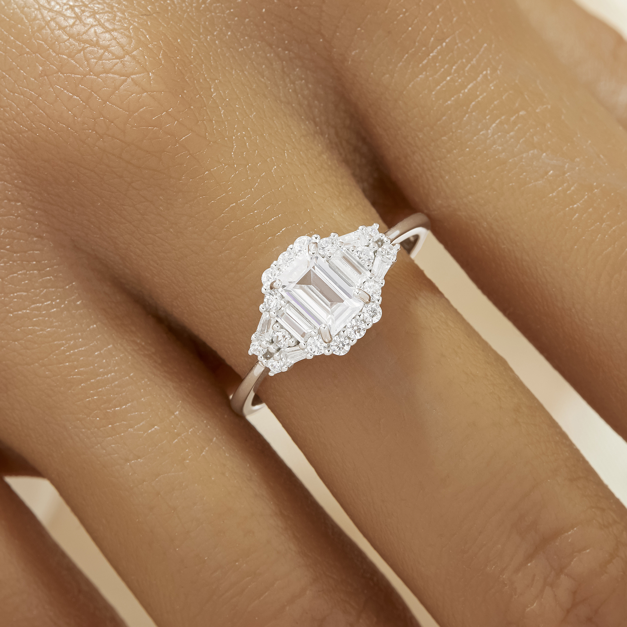Luxury Simulated Diamond Ring With Rectangle White Cubic Zirconia,Simple Solid 925 Sterling Silver Ring,Family Ring,Pave CZ Stone Ring 6250061 - Click Image to Close
