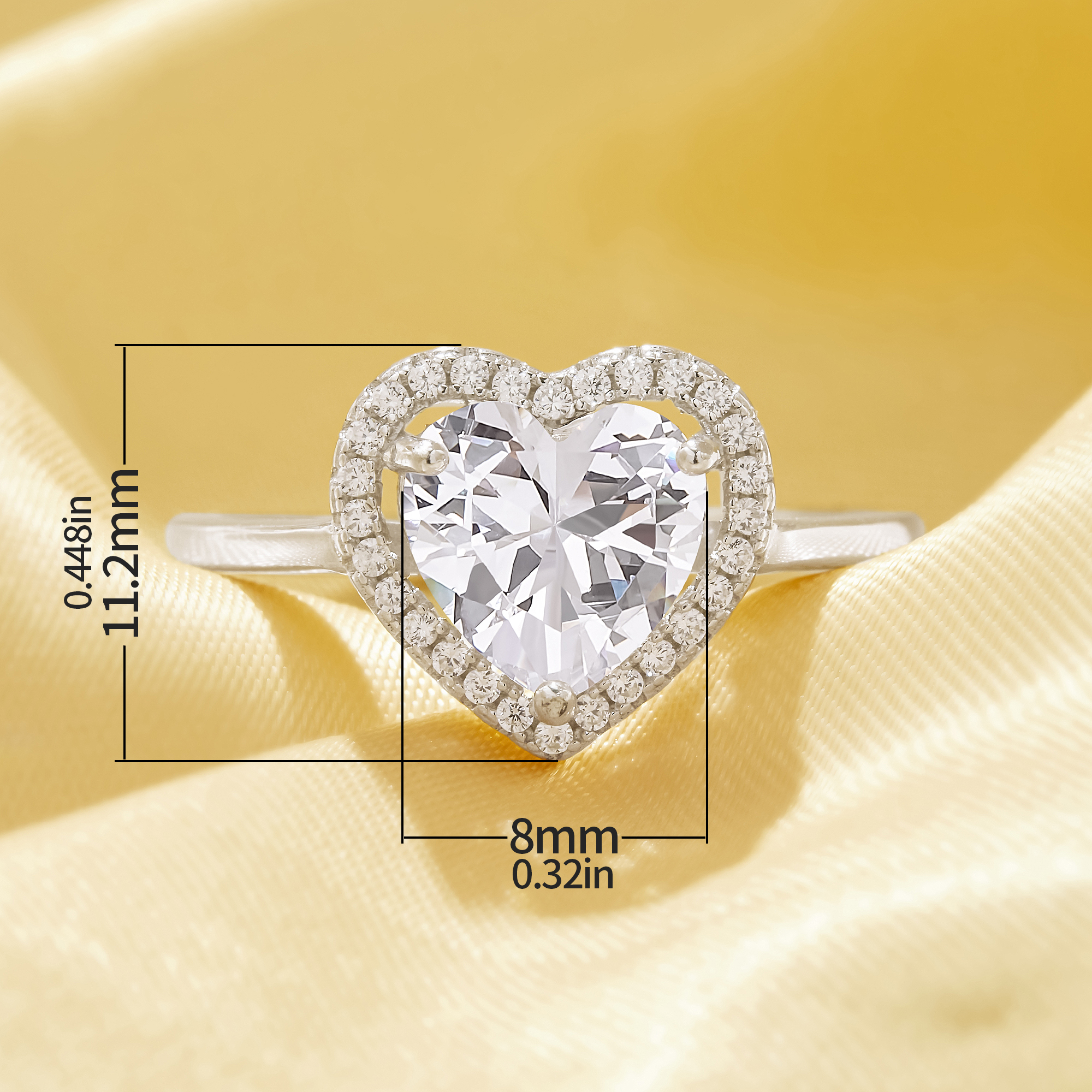 Halo Heart Simulated Diamond Ring With 8MM Heart White Cubic Zirconia,Solid 925 Sterling Silver Ring,Pave CZ Stone Heart Ring 6270065 - Click Image to Close