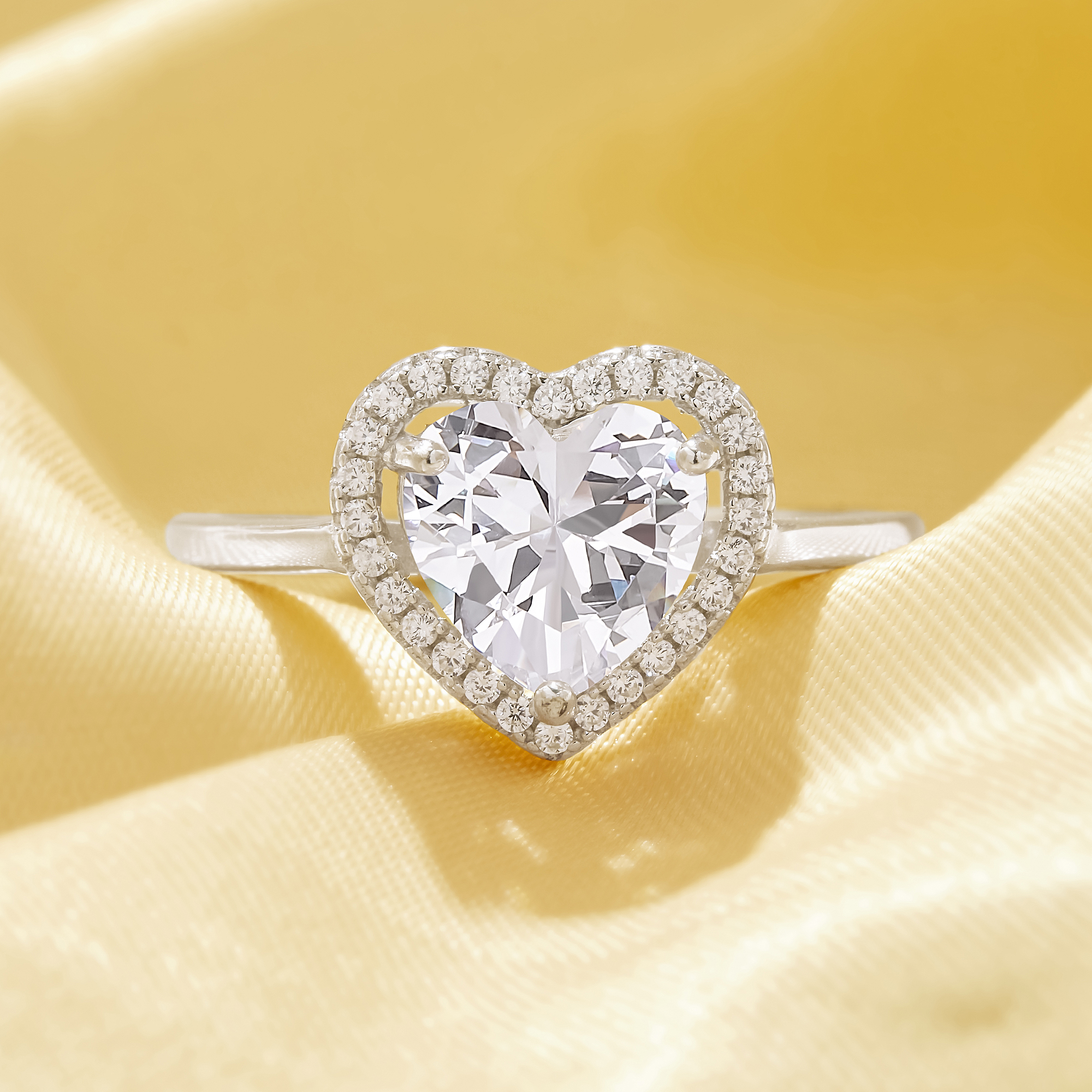 Halo Heart Simulated Diamond Ring With 8MM Heart White Cubic Zirconia,Solid 925 Sterling Silver Ring,Pave CZ Stone Heart Ring 6270065 - Click Image to Close