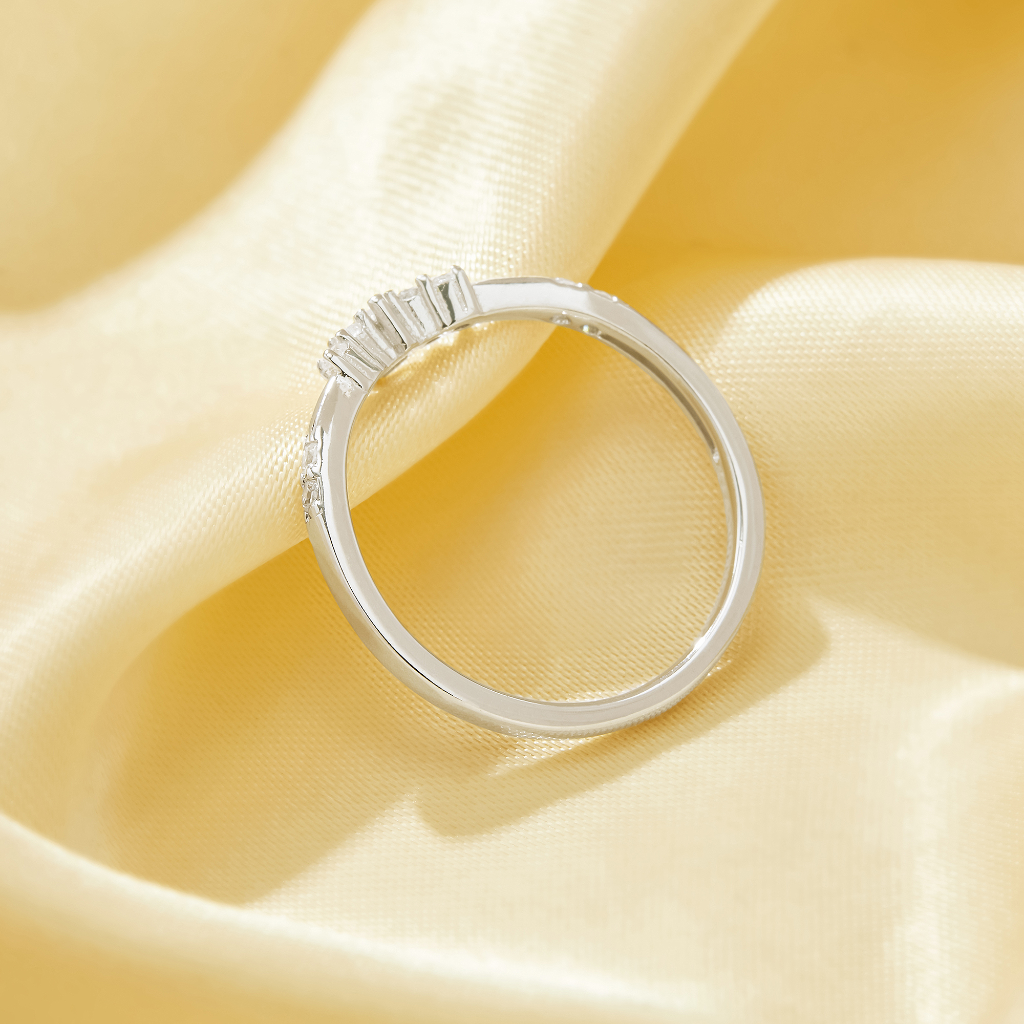 US Size 6.75 Curved Stackable Ring,Solid 925 Sterling Silver Ring With CZ Stone,Art Deco Stacker Ring,DIY Ring Supplies 6290602 - Click Image to Close