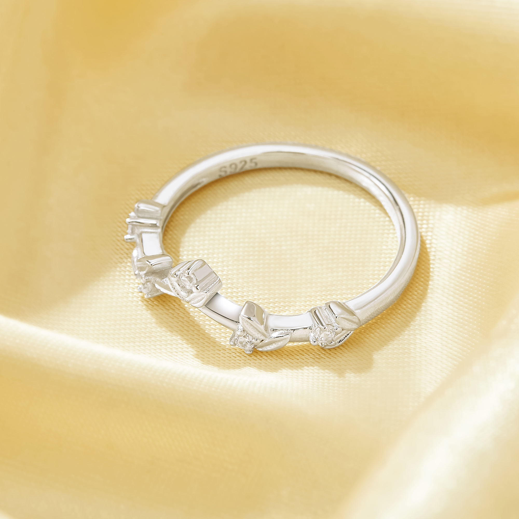 US Size 6.75 Curved CZ Stone Stackable Ring,Solid 925 Sterling Silver Ring,Tree Branch Leaf Stacker Ring,Stackable Ring,DIY Ring Supplies 6290607 - Click Image to Close