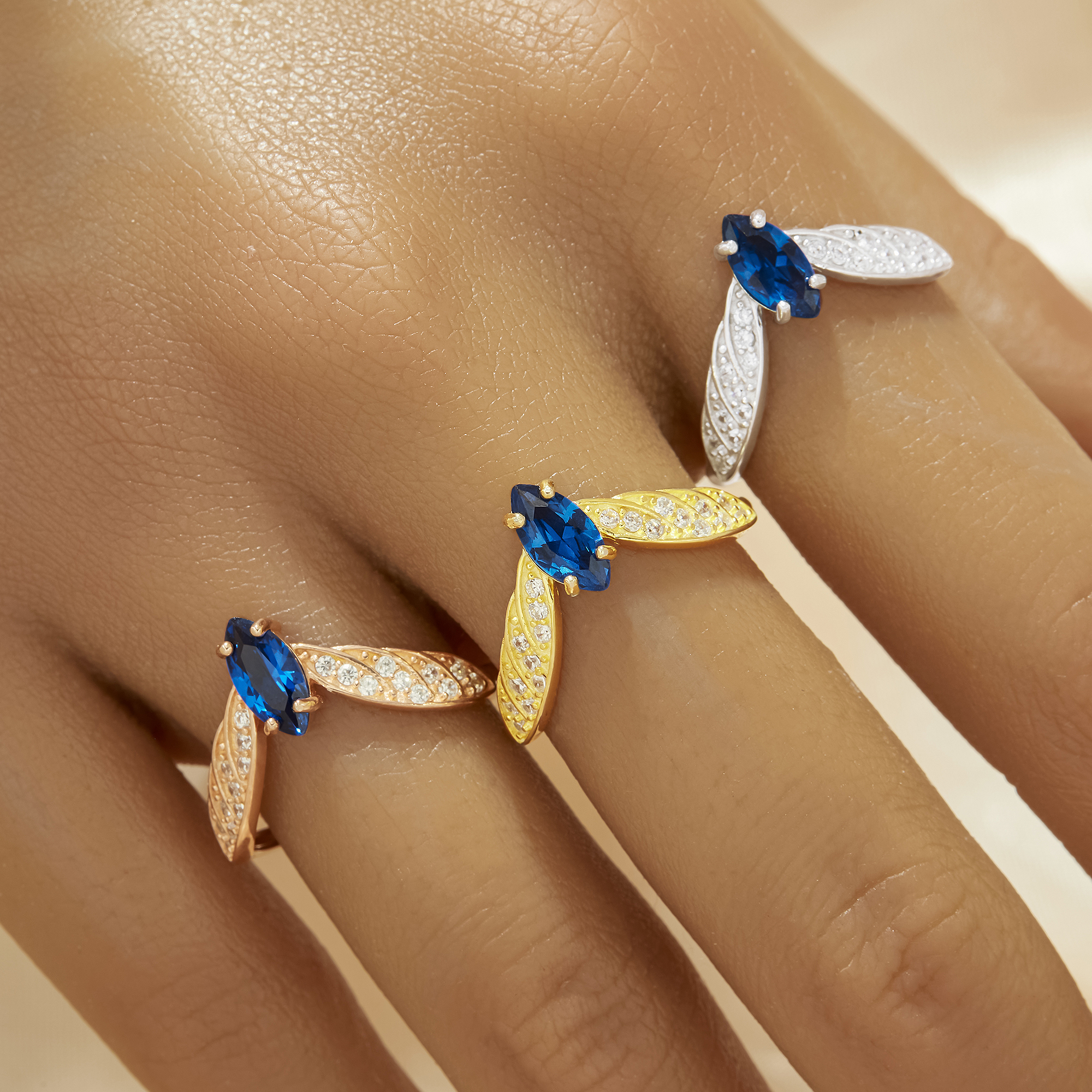 4x8MM Marquise Simulated Sapphire Angel Wings Ring,Solid 925 Sterling Silver Rose Gold Plated Ring,Wings Art Deco Adjustable Ring 6290631 - Click Image to Close