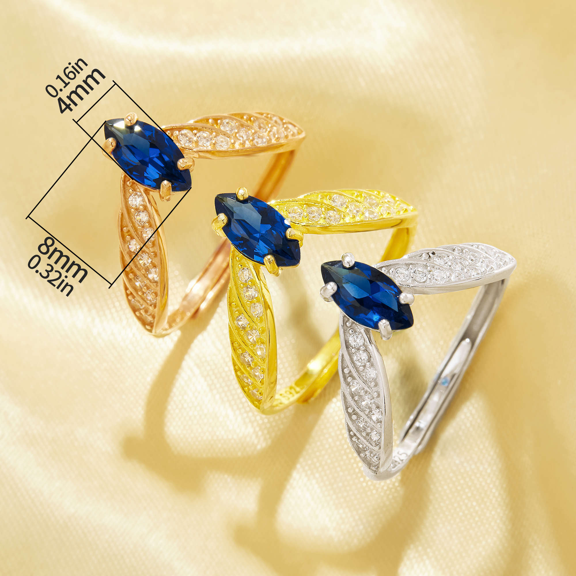4x8MM Marquise Simulated Sapphire Angel Wings Ring,Solid 925 Sterling Silver Rose Gold Plated Ring,Wings Art Deco Adjustable Ring 6290631 - Click Image to Close