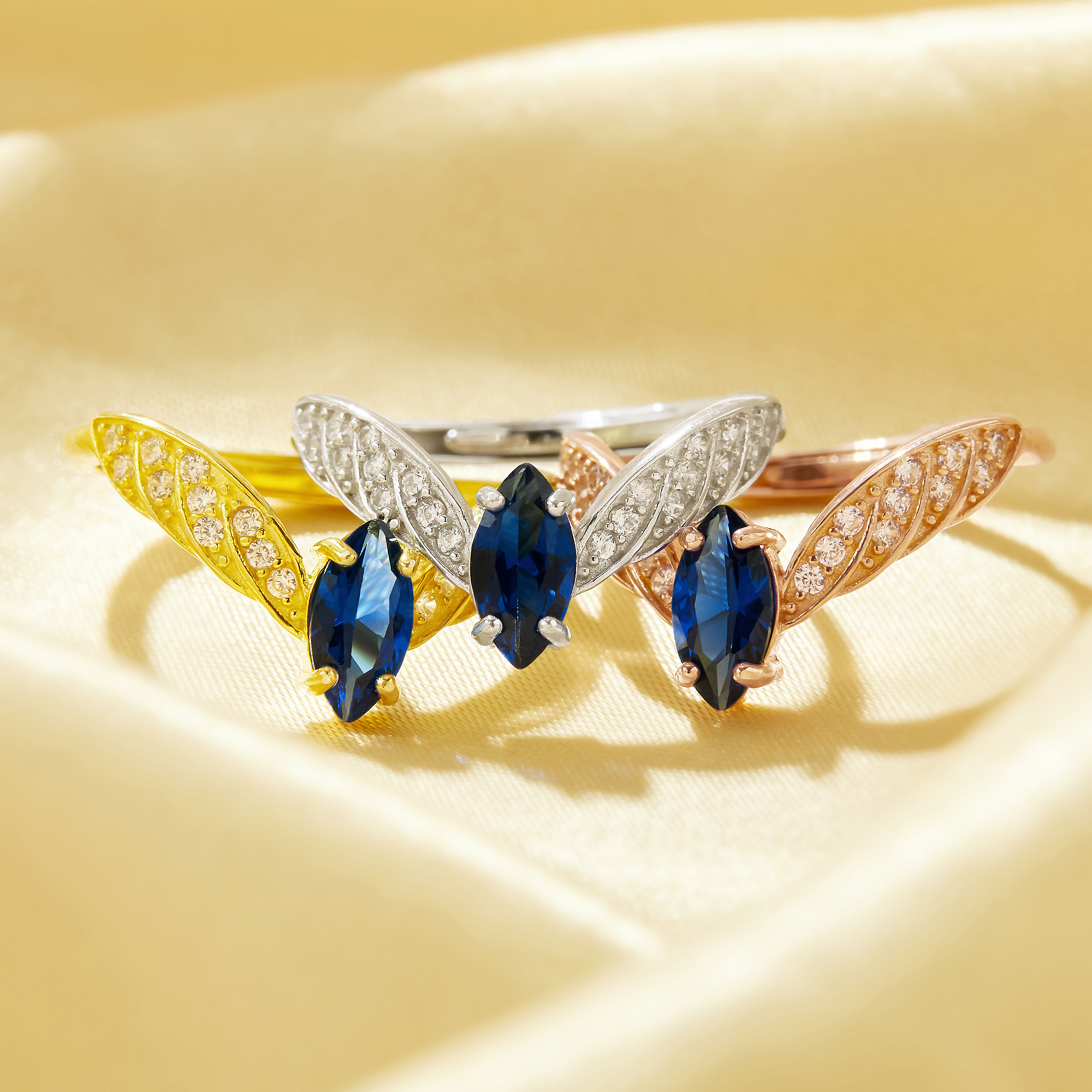 4x8MM Marquise Simulated Sapphire Angel Wings Ring,Solid 925 Sterling Silver Rose Gold Plated Ring,Wings Art Deco Adjustable Ring 6290631 - Click Image to Close