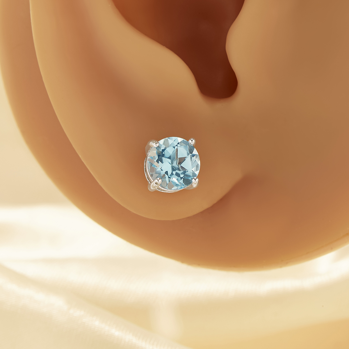 1Pair 6MM Round Studs Earring With Sky Blue Topaz Gemstone,Solid 925 Sterling Silver Earrings,November Birthstone Earring 6310073 - Click Image to Close