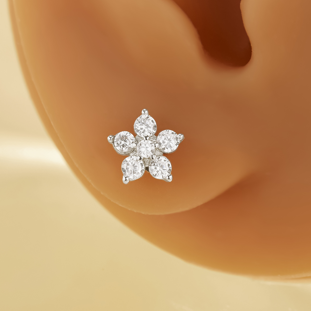 1pcs Dainty Screw Back Flower Studs Earrings With Round White Cubic Zirconia,Solid 925 Sterling Silver Earring,Pave CZ Stone Flower Earrings 6310098 - Click Image to Close