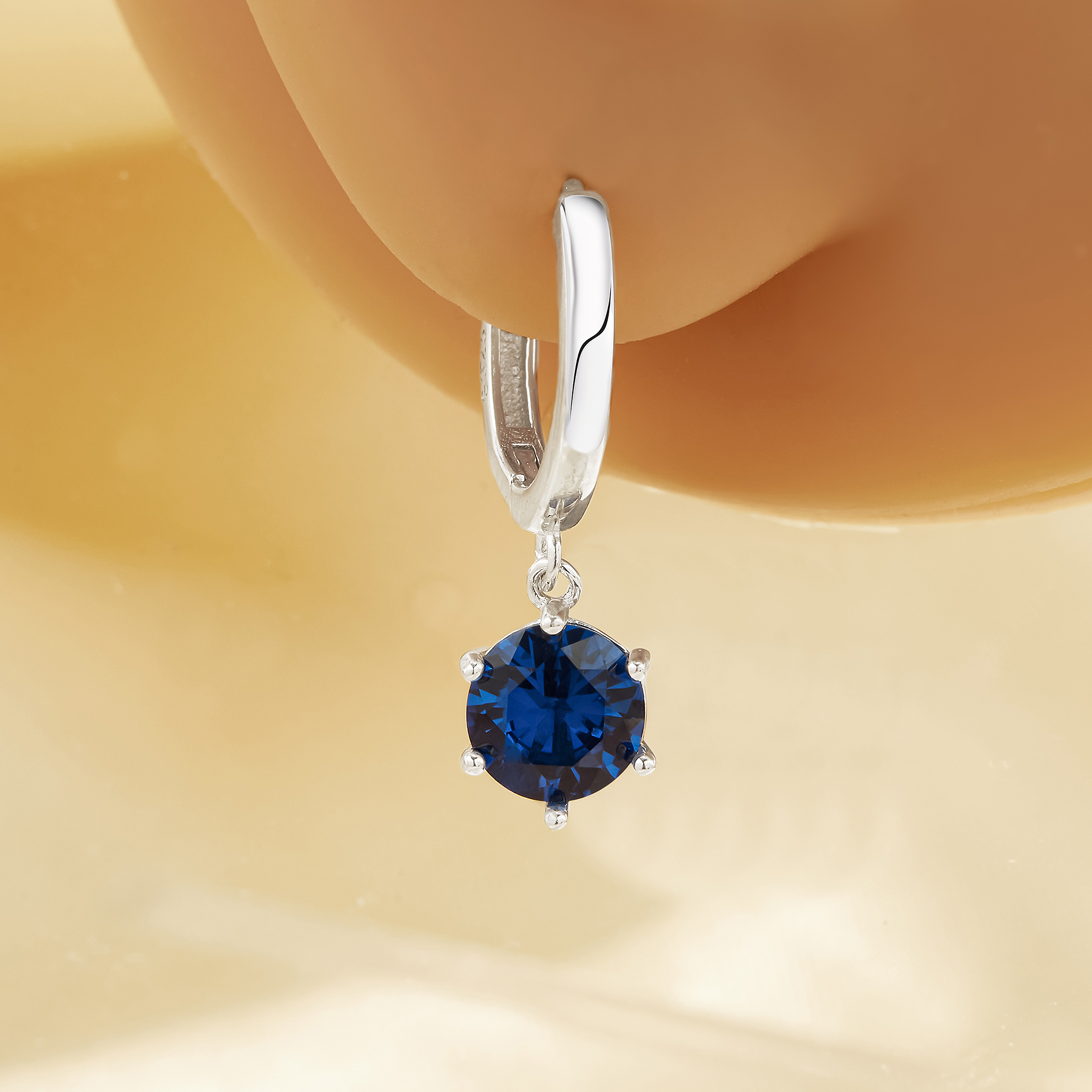 6MM Simulated Sapphire Minimalist Round Hoop Earring,Solid 925 Sterling Silver Earrings,Simple Round Earrings 6310103 - Click Image to Close