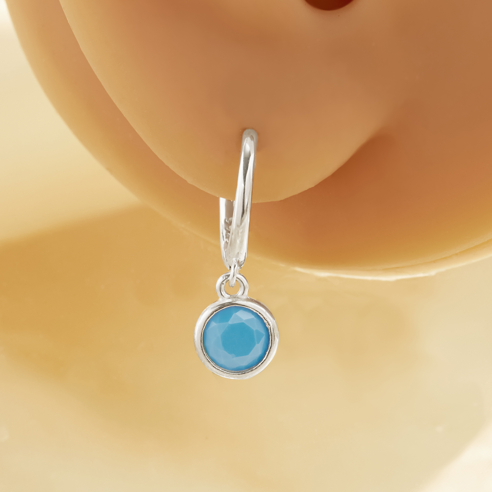 Simulated Blue Turquoise Minimalist Round Hoop Earring,Solid 925 Sterling Silver Gold Plated Earrings,Simple Round Earrings 6310105 - Click Image to Close