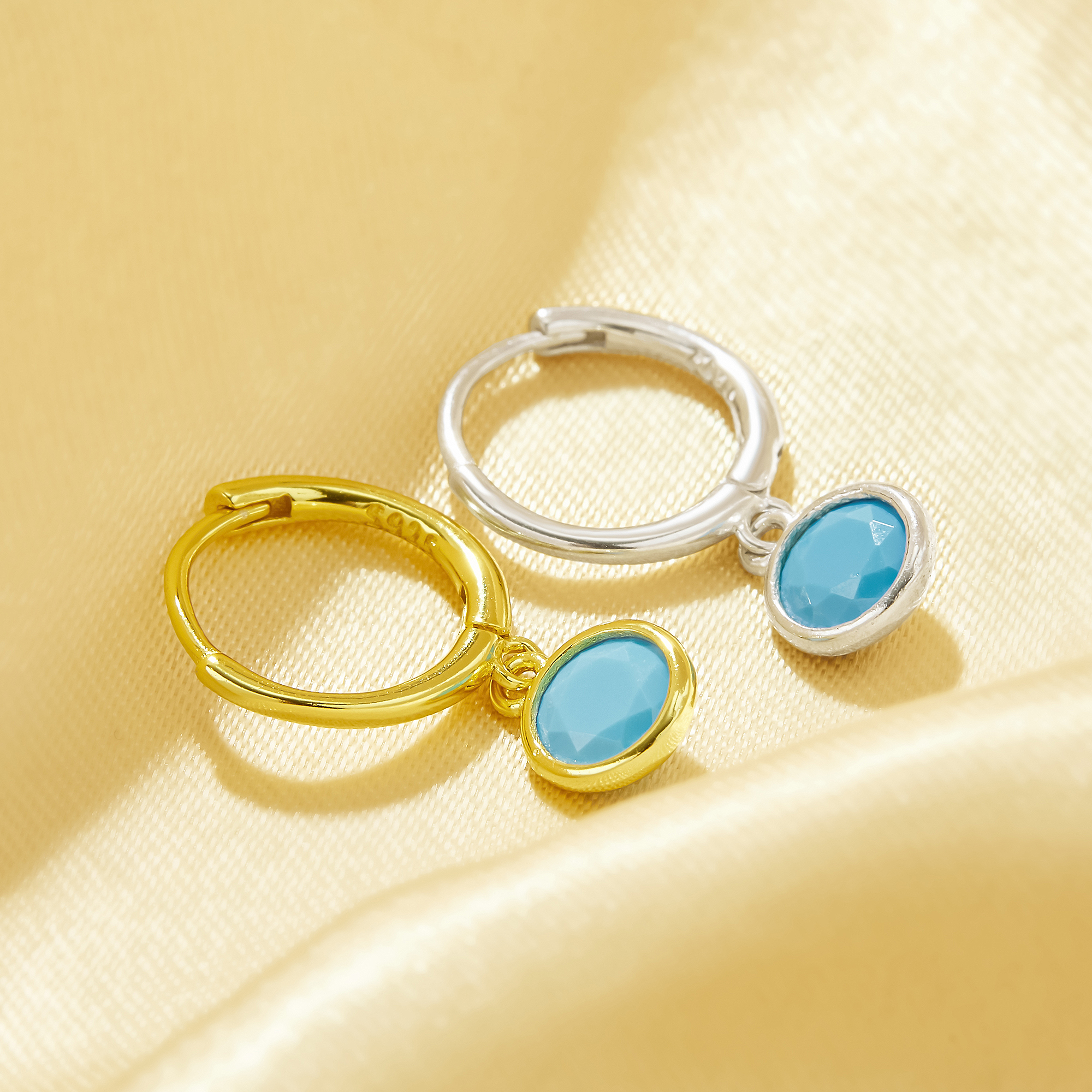 Simulated Blue Turquoise Minimalist Round Hoop Earring,Solid 925 Sterling Silver Gold Plated Earrings,Simple Round Earrings 6310105 - Click Image to Close