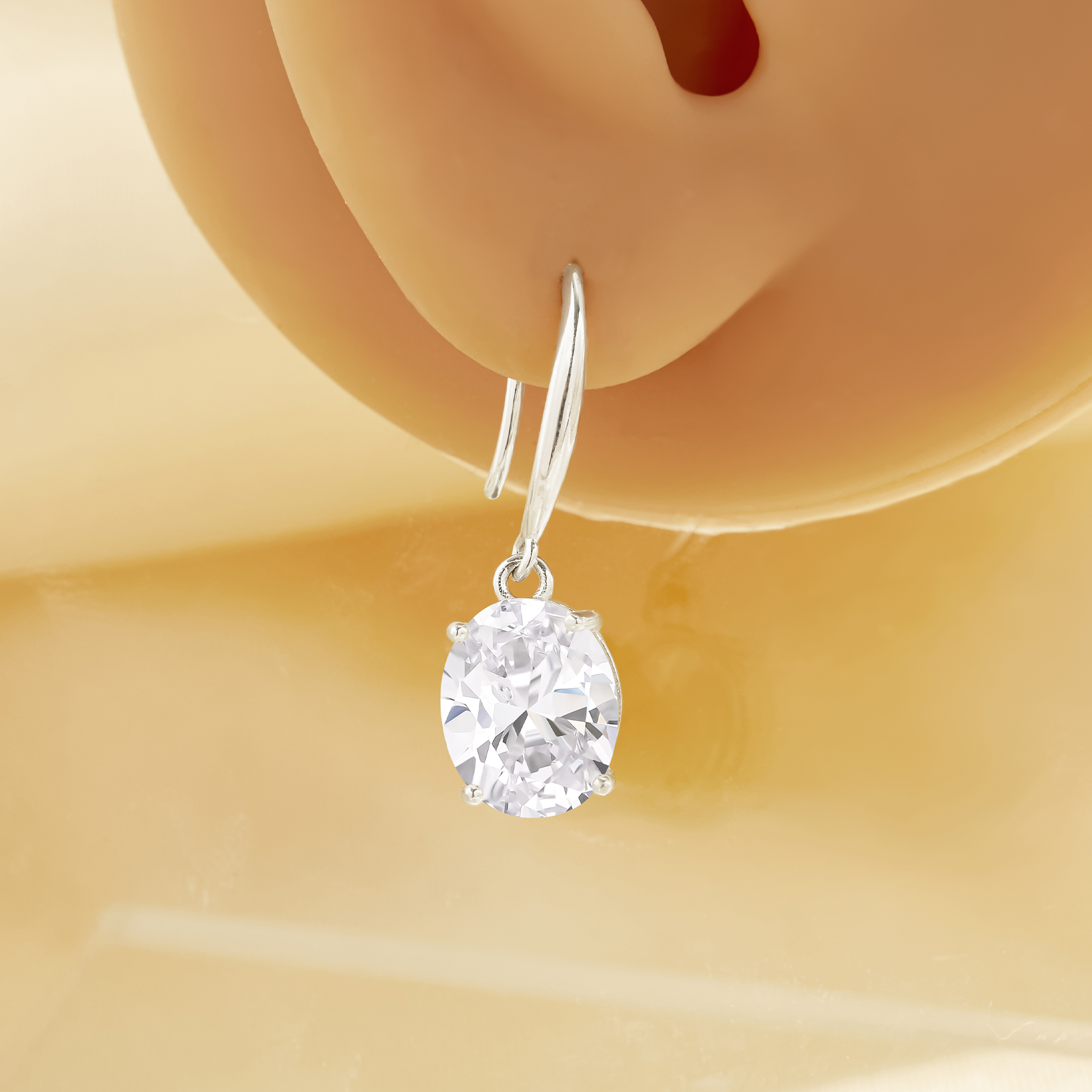 Minimalist Oval Hook Earrings With 8x10MM Oval Cubic Zirconia,Solid 925 Sterling Silver Hook Earrings,Simple Oval Earrings 6320044 - Click Image to Close