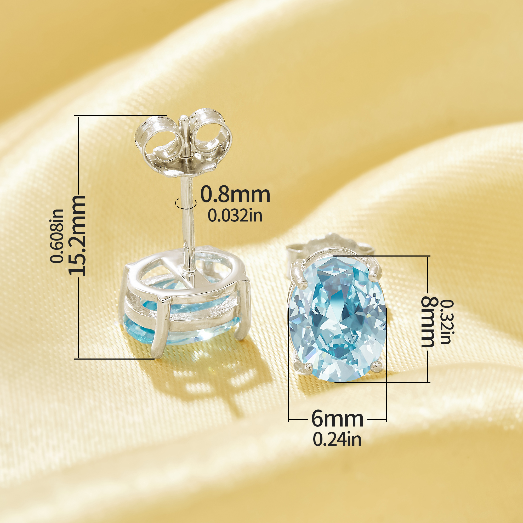Minimalist Oval Studs Earrings With 6x8MM Oval Light Blue CZ Stone,Solid 925 Sterling Silver Earrings,March Birthstone Earrings 6320045 - Click Image to Close