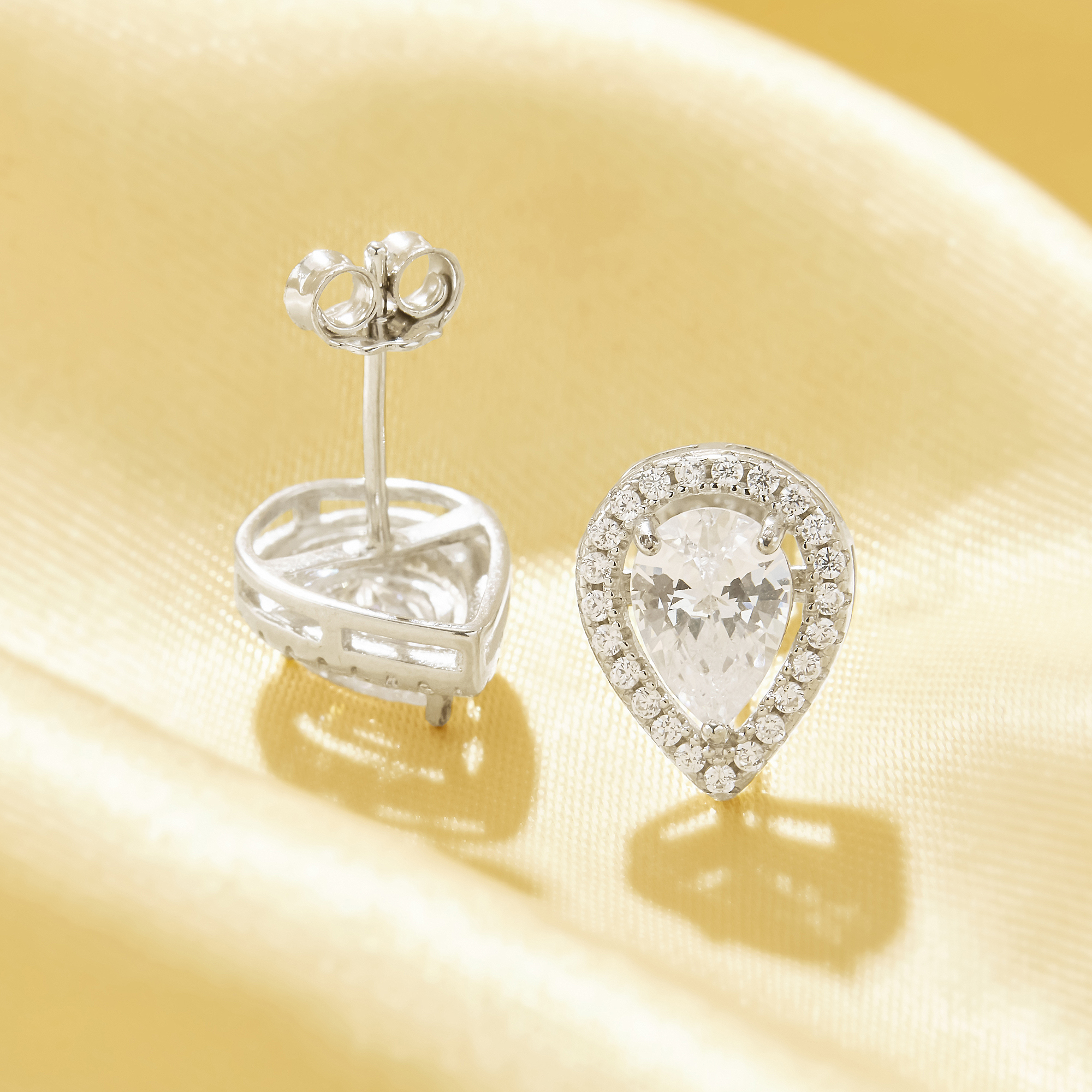 Halo Pear Simulated Diamond Studs Earrings With 5x7MM Pear White Cubic Zirconia,Solid 925 Sterling Silver Earrings,Simple Pear Earrings 6330017 - Click Image to Close