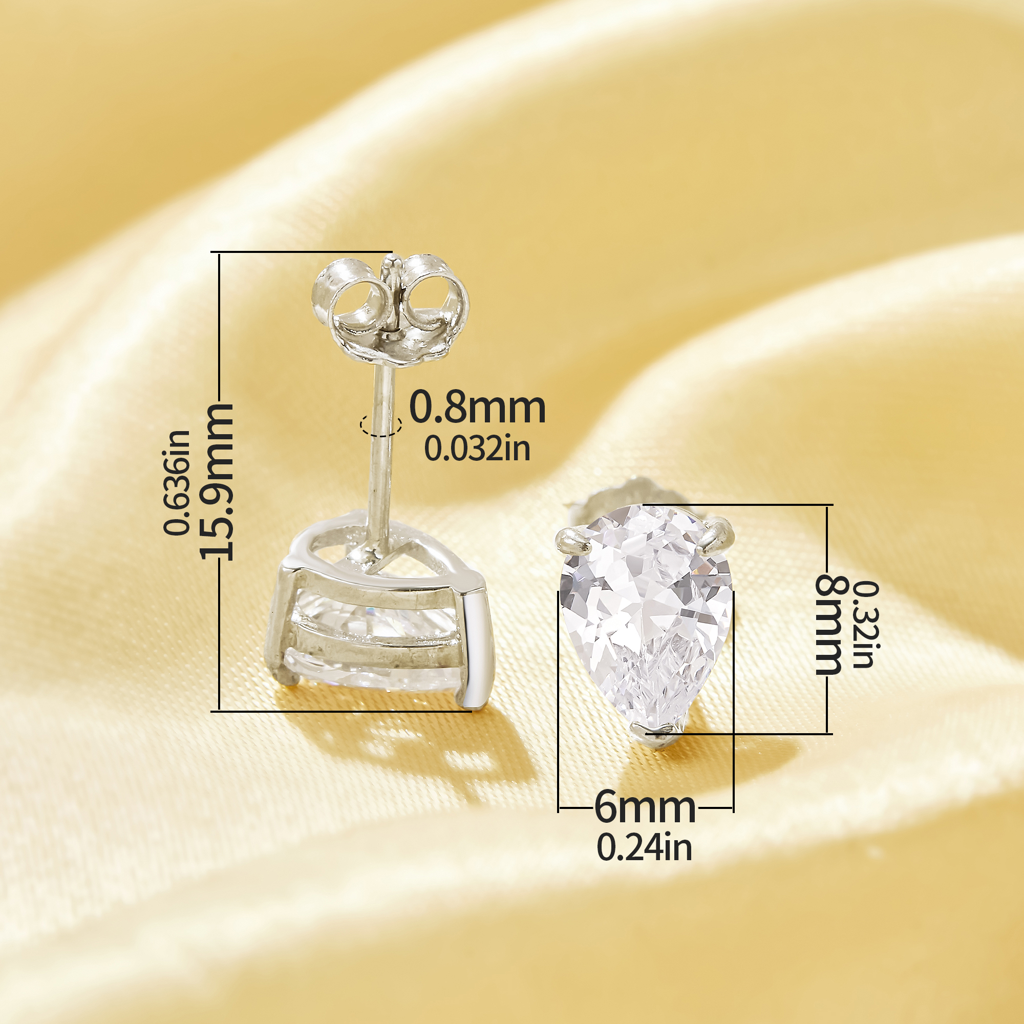 Minimalist Pear Simulated Diamond Studs Earrings With 6x8MM Pear White Cubic Zirconia,Solid 925 Sterling Silver Earrings,Simple Earrings 6330019 - Click Image to Close